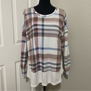 EUC Cato's Navy Blue, White, Red Plaid Tunic Top / Maroon Navy Tartan Pattern